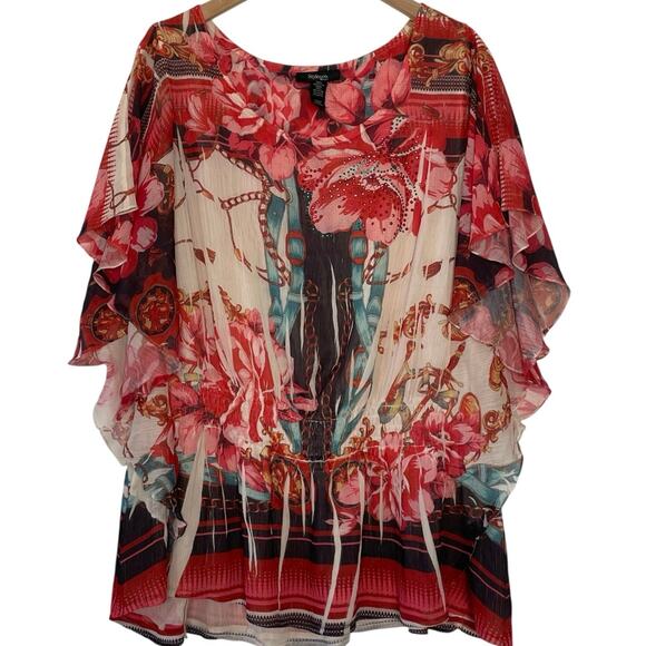 Style & Co Artsy Womens Colorful Flowing Blouse Fairy Rhinestones Pink Size 2X - Picture 2 of 9